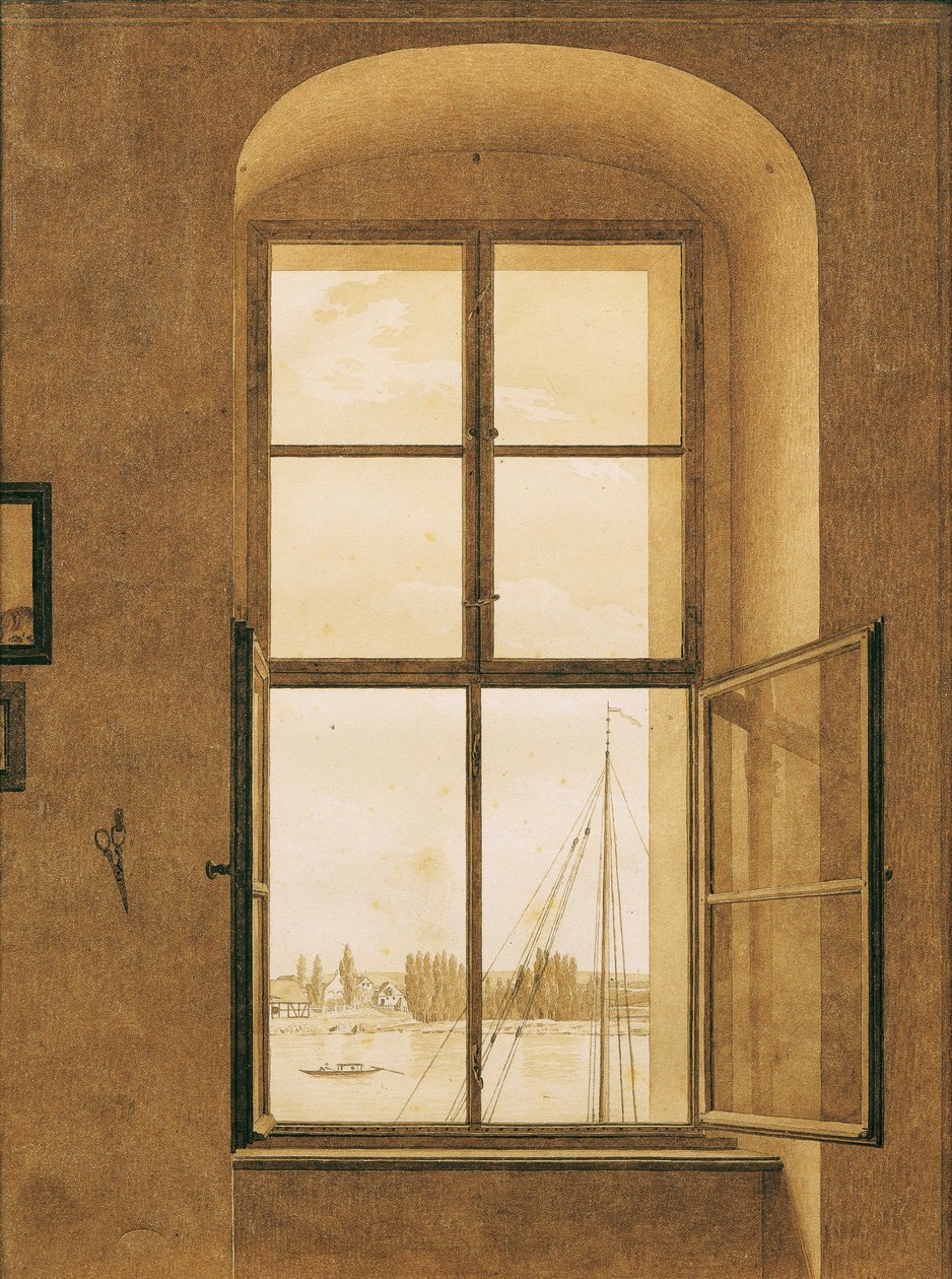 Vista desde la ventana del estudio del artista, ventana derecha de Caspar David Friedrich