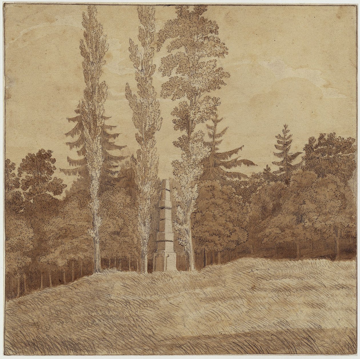 Claro del bosque con obelisco en el valle de Seifersdorf de Caspar David Friedrich