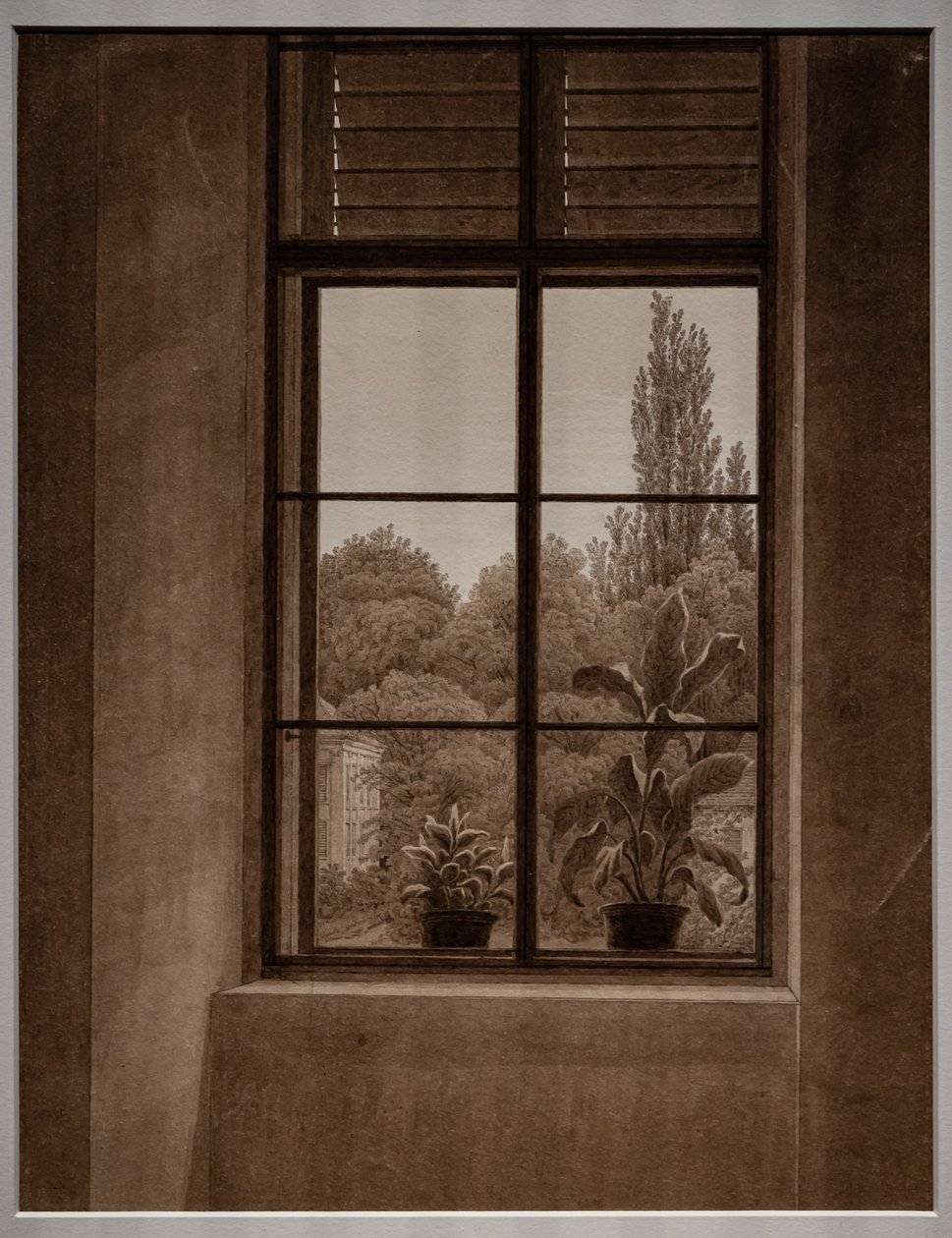 Ventana con vistas a un parque de Caspar David Friedrich