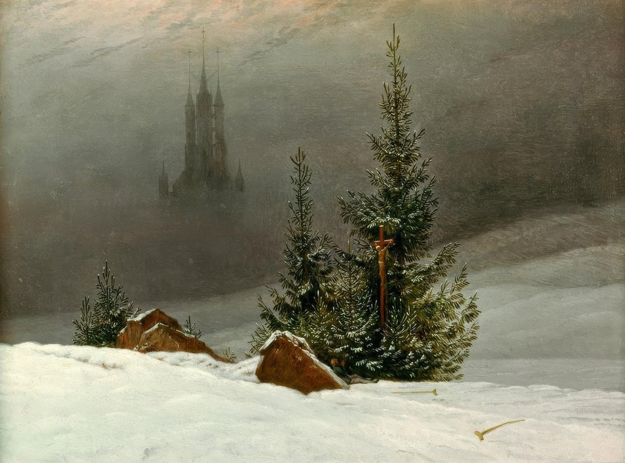 Paisaje de invierno con iglesia de Caspar David Friedrich