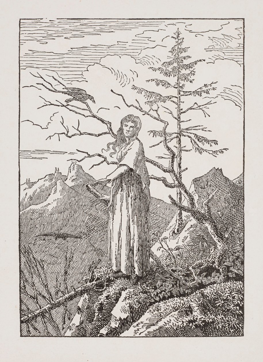 Mujer con Cuervo en el Abismo de Caspar David Friedrich