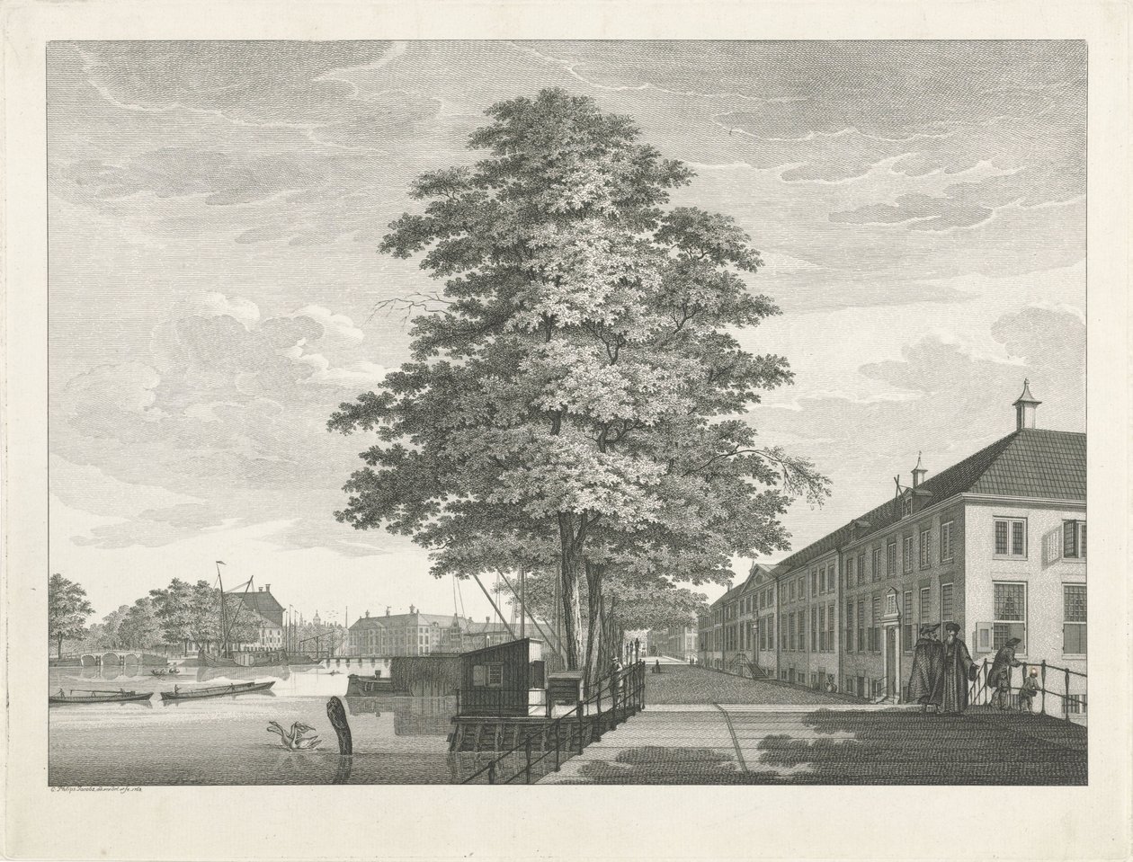 Vista de la casa de hombres y mujeres mayores Diaconie en Amsterdam de Caspar Jacobsz. Philips