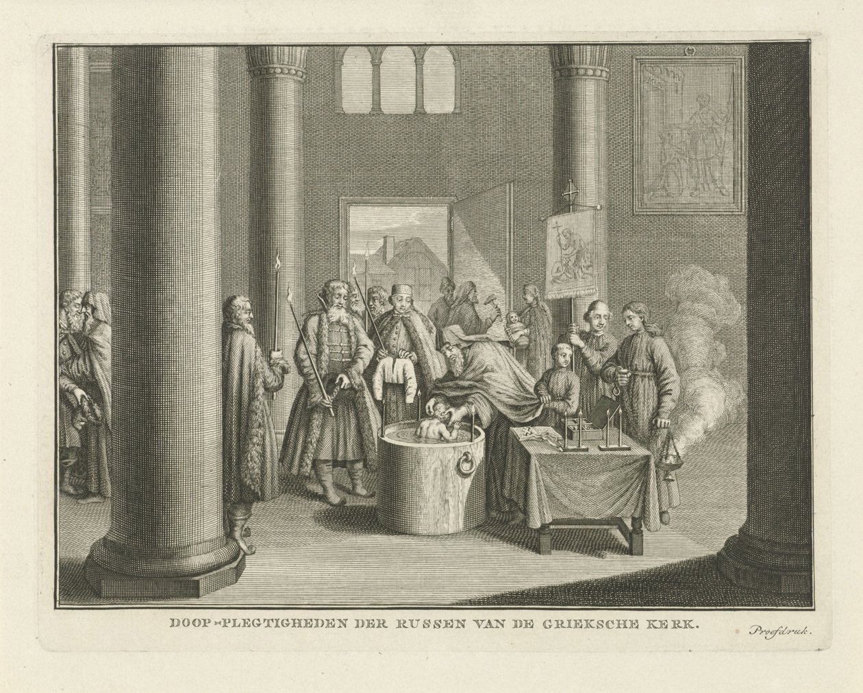 El bautismo en Rusia, mediados del siglo XVIII de Caspar Jacobsz. Philips