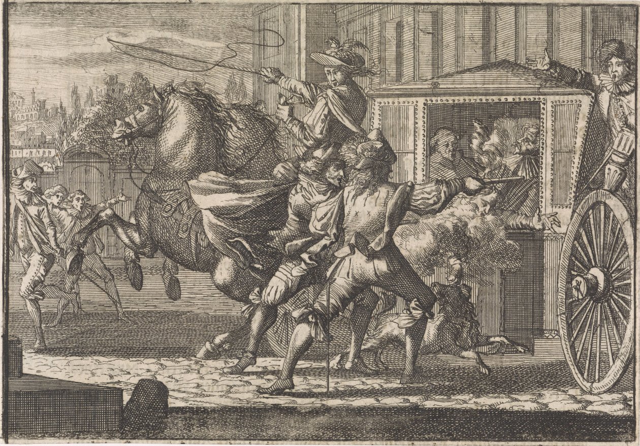 Ataque a Nicolau Monteiro, Prior de Cedofeita, en las calles de Roma de Caspar Luyken (attributed to)