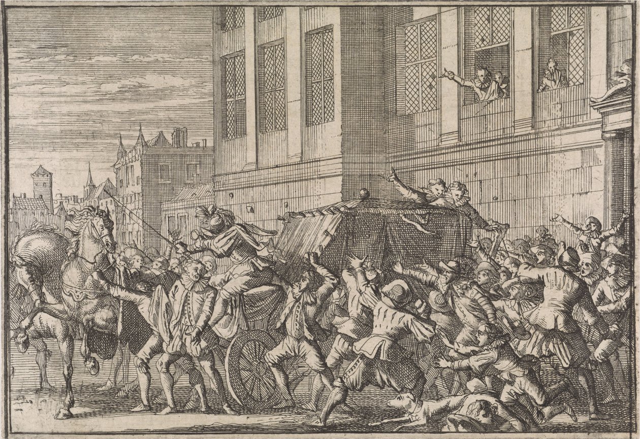Ataque en Madrid a la carroza del Conde de Olivares, Gaspard de Gusmán, 1643 de Caspar Luyken (attributed to)