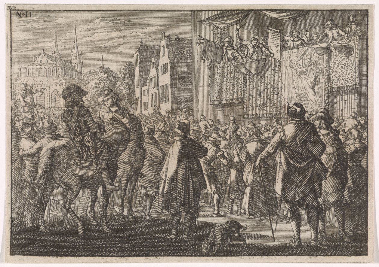 Proclamación de la Paz de Osnabrück en una ciudad, 1648 de Caspar Luyken (attributed to)