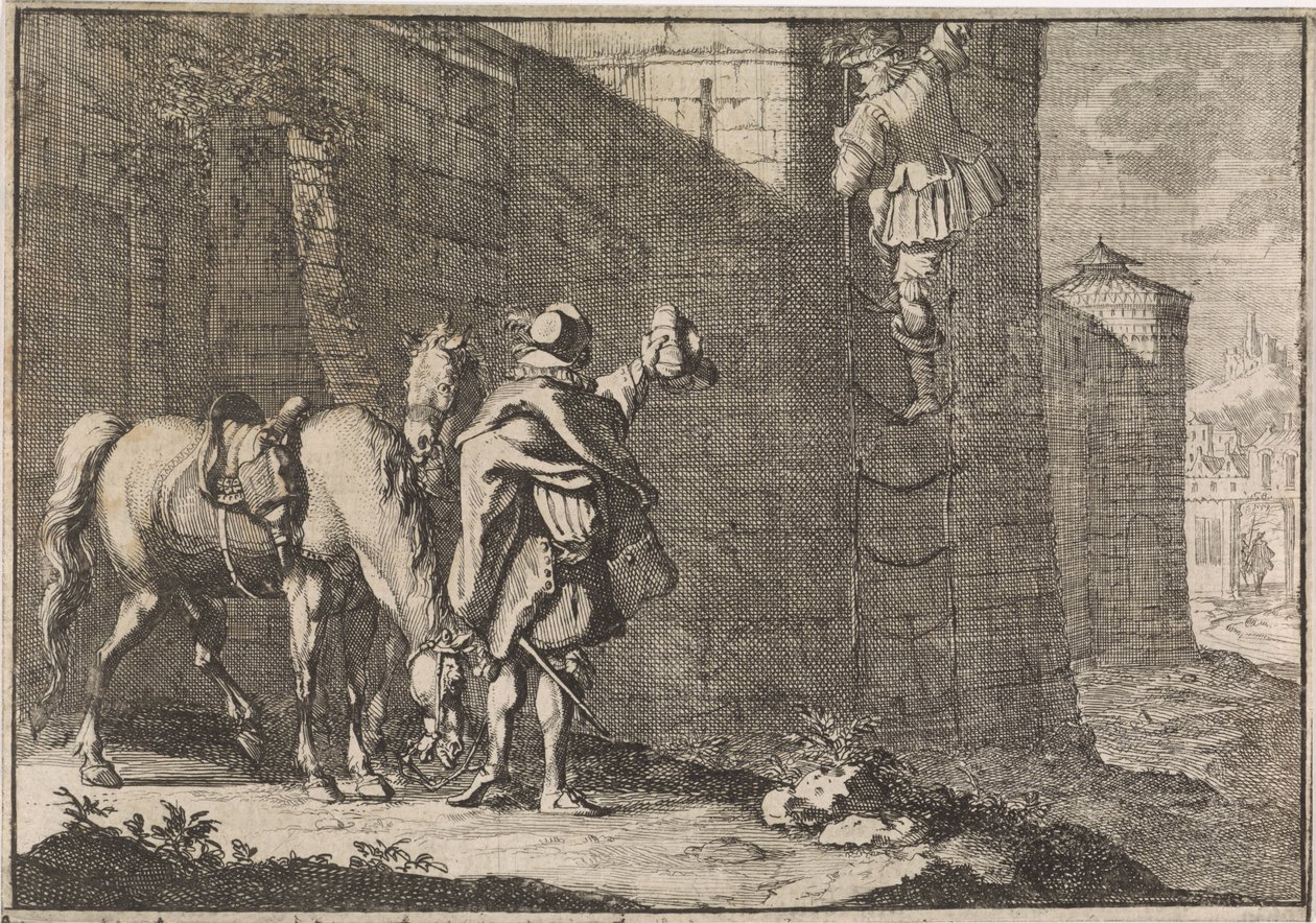 El general Hans Georg von Arnim-Boitzenburg escapa de la prisión a través de un cargador de cuerda, 1638 de Caspar Luyken (attributed to)