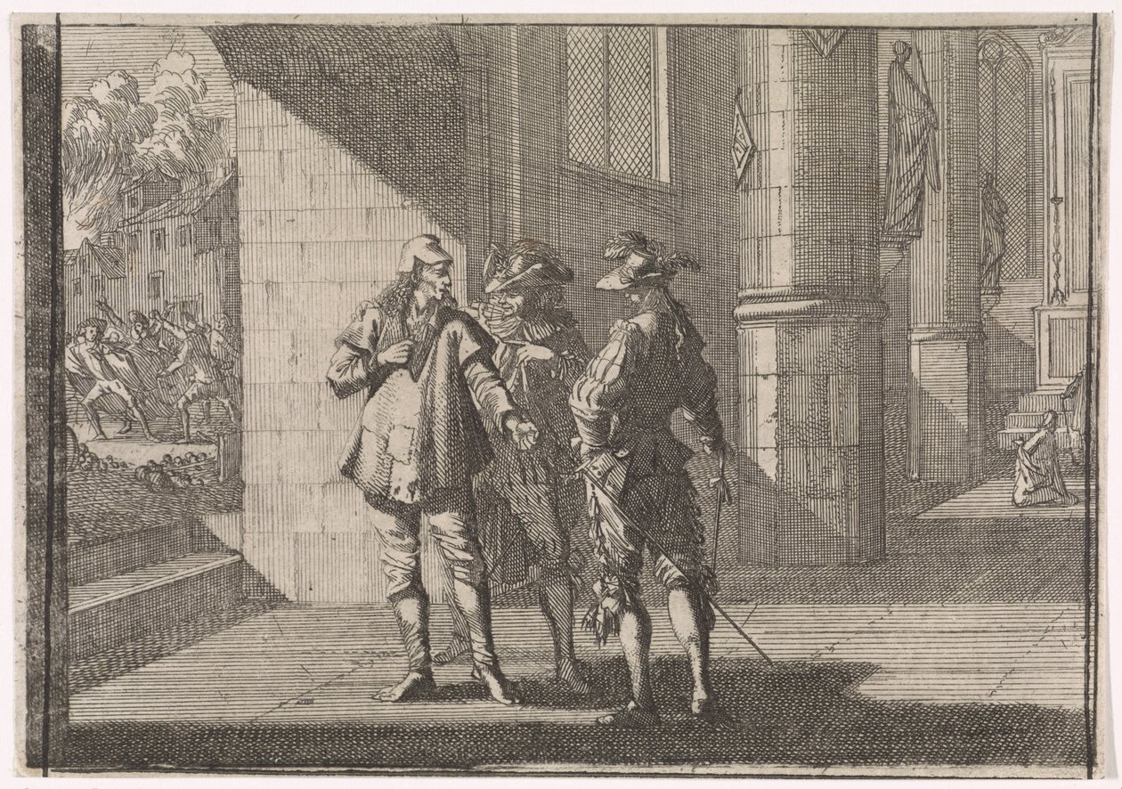 Masaniello habla con dos nobles en una iglesia, 1647 de Caspar Luyken (attributed to)