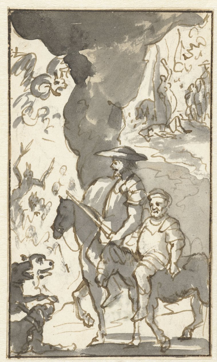 Don Quijote y Sancho Panza pasan por una fragua
Diseños para el quinto volumen de la Histoire de l