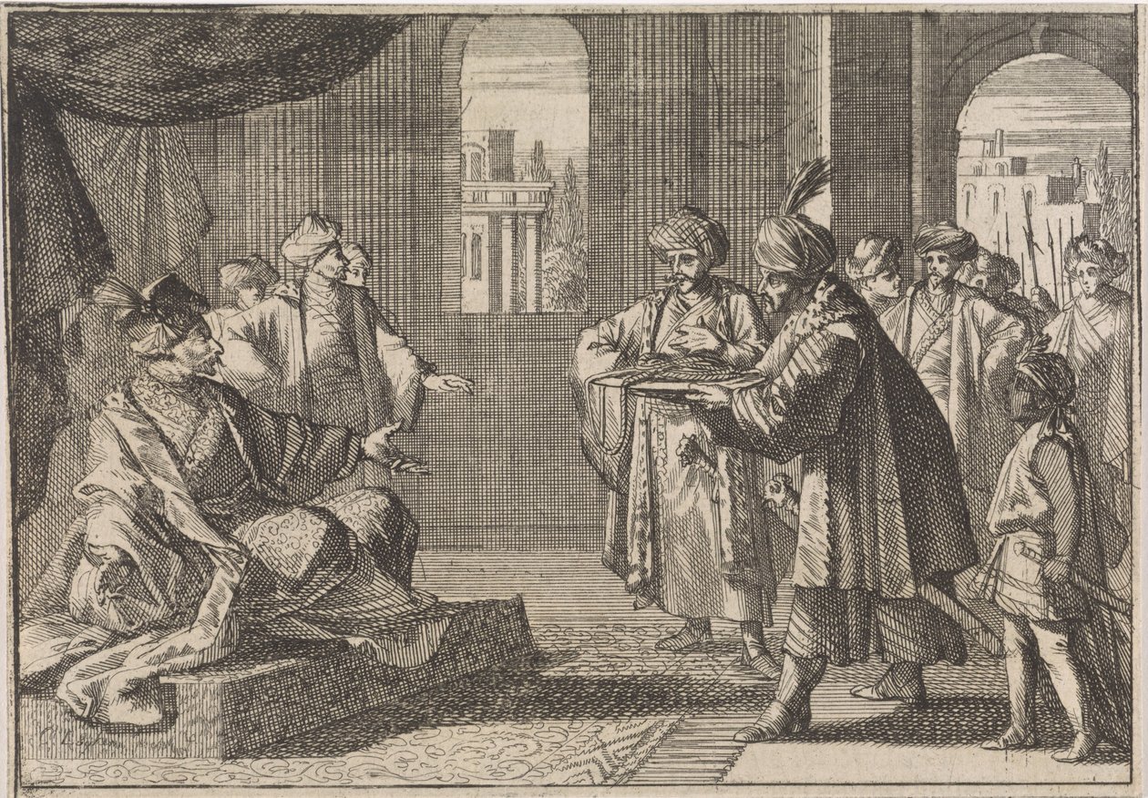 Guei-tschun, primer ministro del emperador Chongzhen, recibe una cuerda de seda para ahorcarse, 1643 de Caspar Luyken