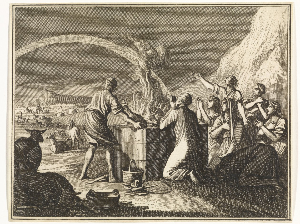Sacrificio de Noé tras el diluvio de Caspar Luyken