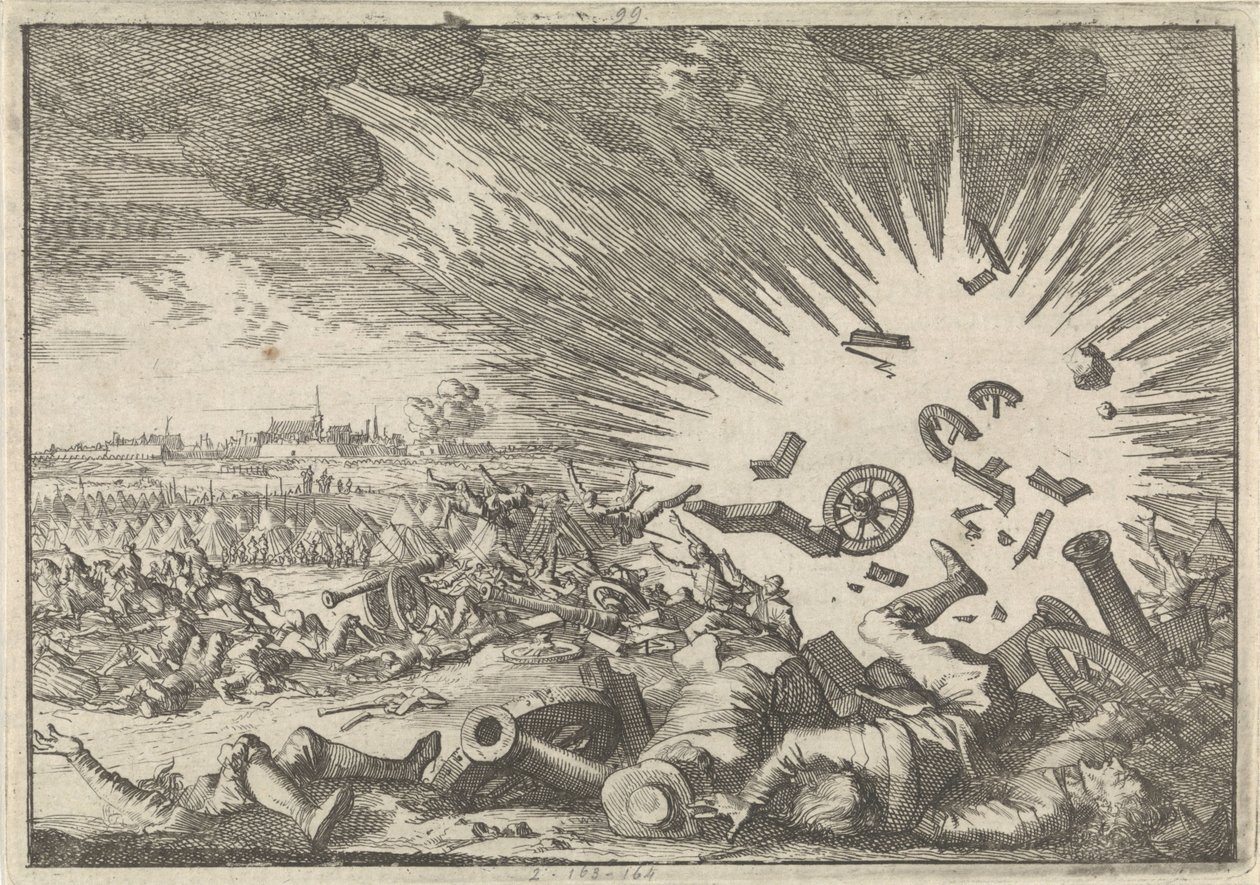 Explosión de un polvorín francés durante el asedio de Namur, 1640 de Caspar Luyken