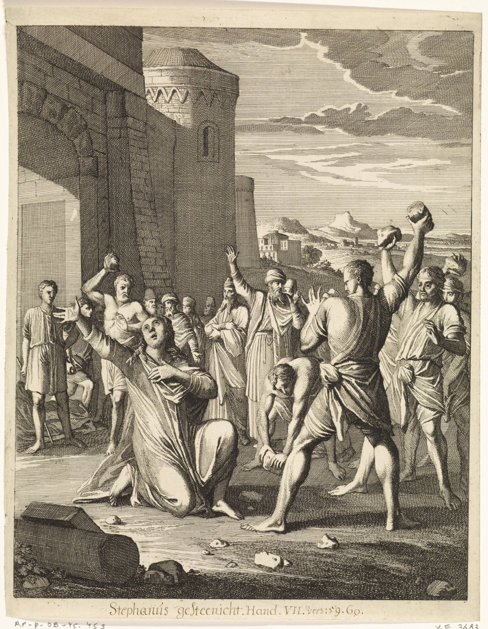 Lapidación de Esteban fuera de las puertas de Jerusalén de Caspar Luyken