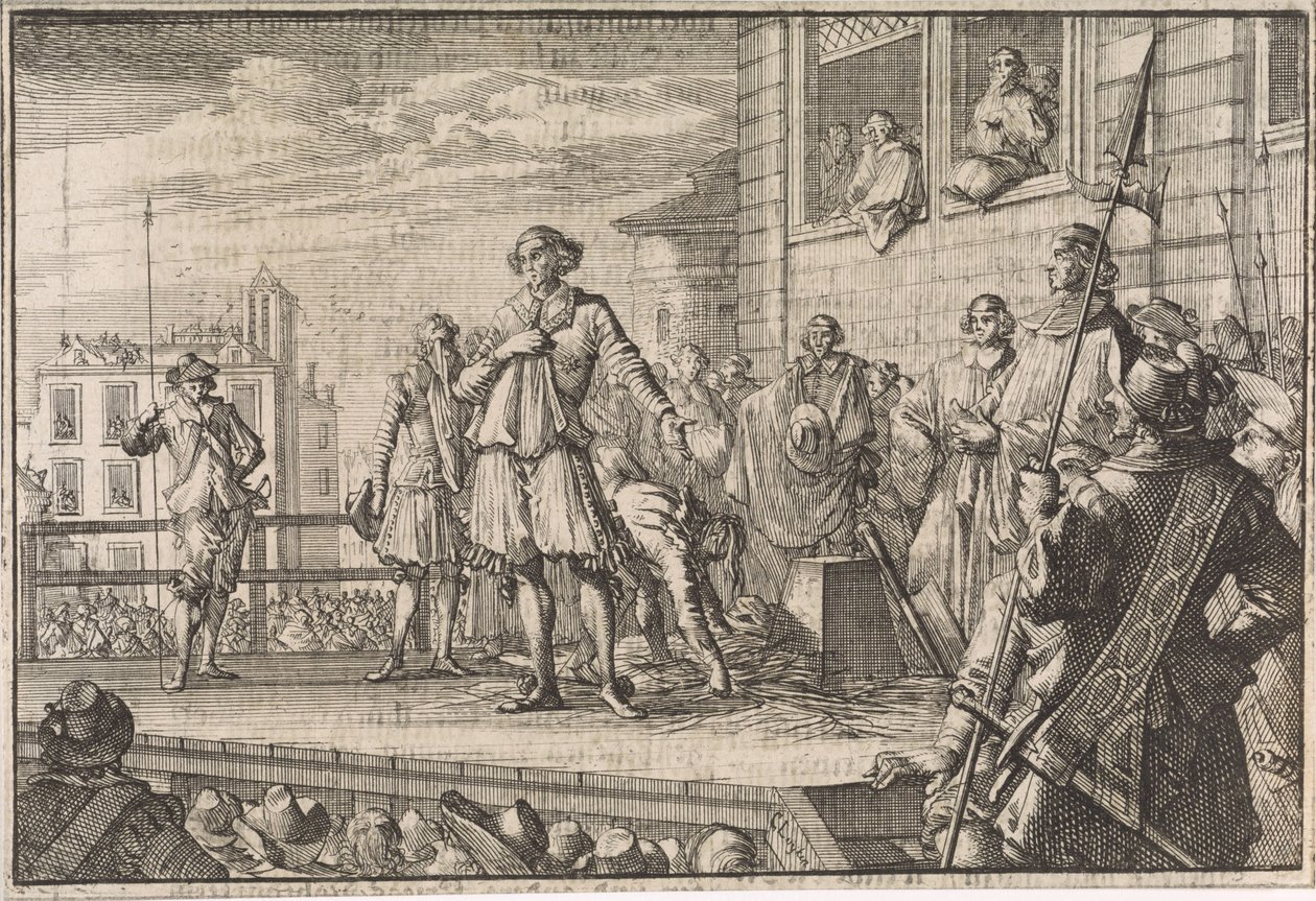 Thomas Wentworth, conde de Strafford dirigiéndose a la gente desde el andamio, 1641 de Caspar Luyken