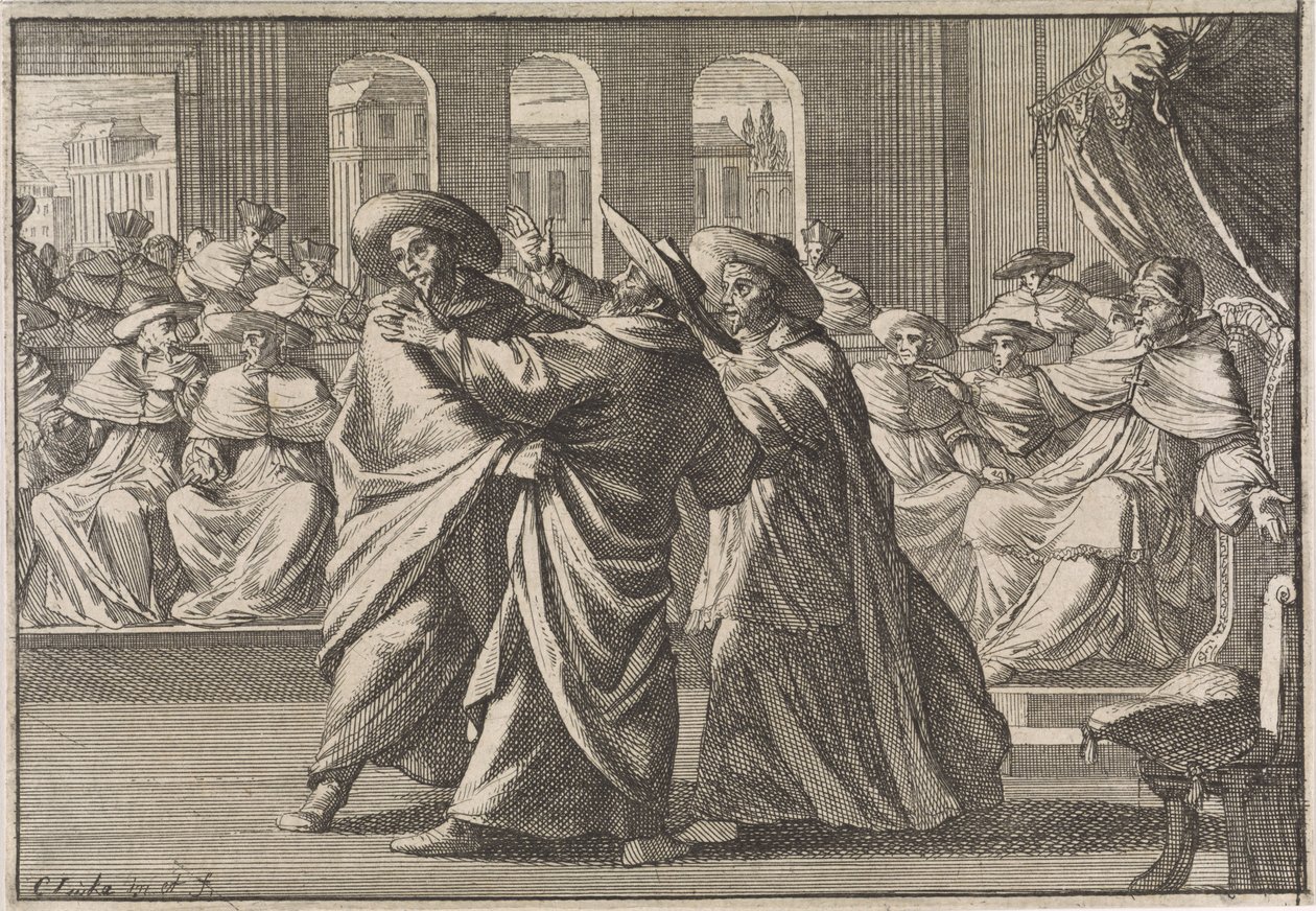 Durante la elección de Urbano VIII, el cardenal Borja y el cardenal Antonio Barberini chocan, 1632 de Caspar Luyken