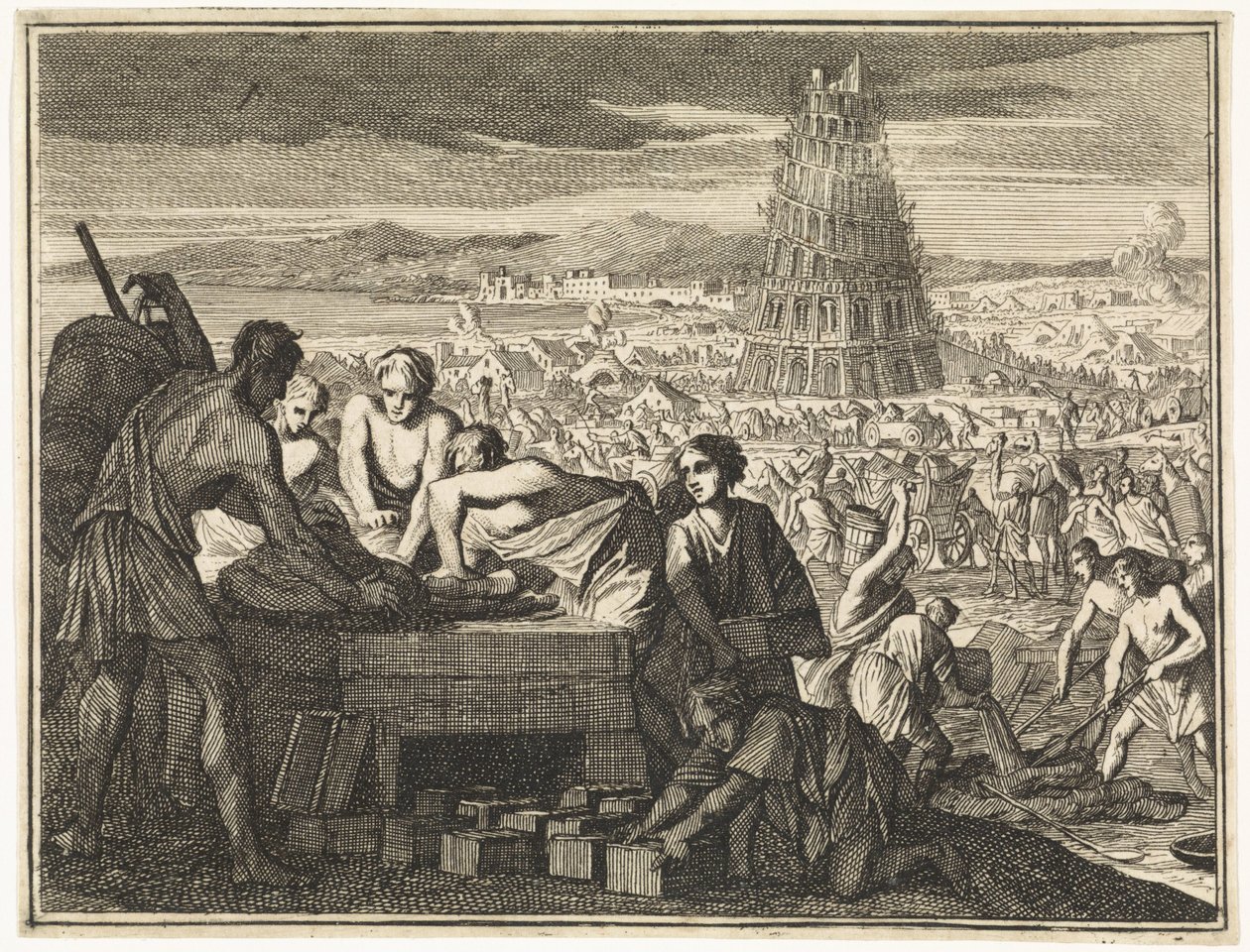 Fabricación de piedras para la Torre de Babel de Caspar Luyken