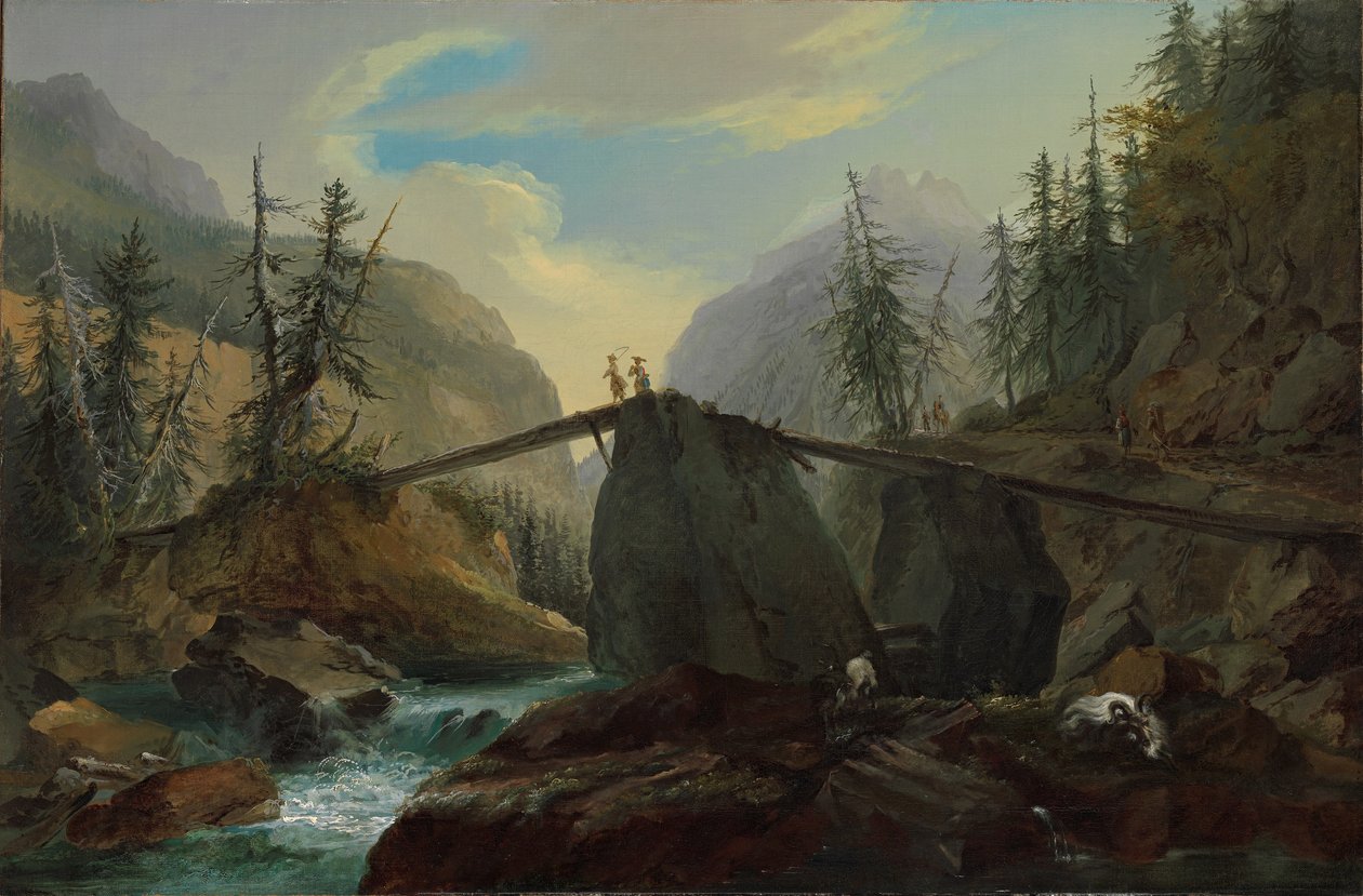 Puente de madera sobre el Lütchine cerca de Gsteig, 1774 de Caspar Wolf