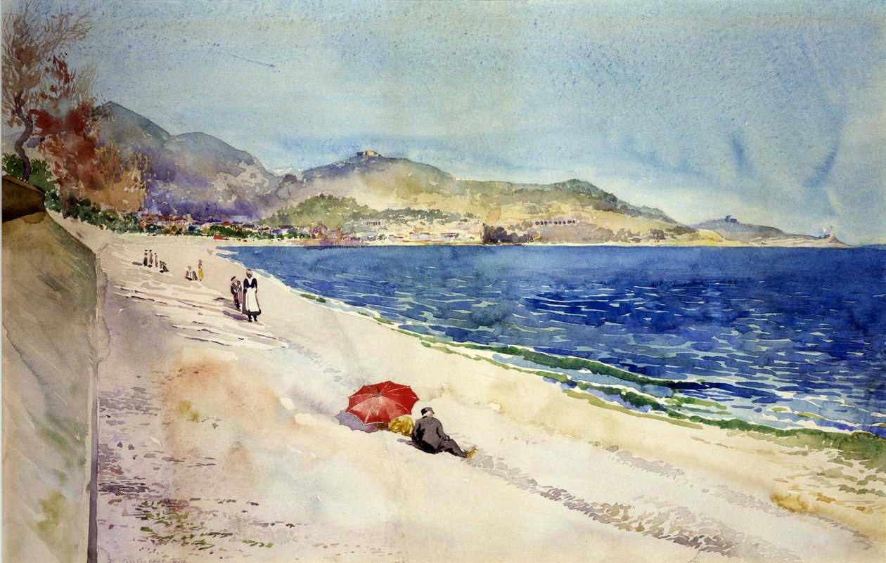 En la playa bajo el Paseo de los Ingleses, Niza, Francia de Cass Gilbert