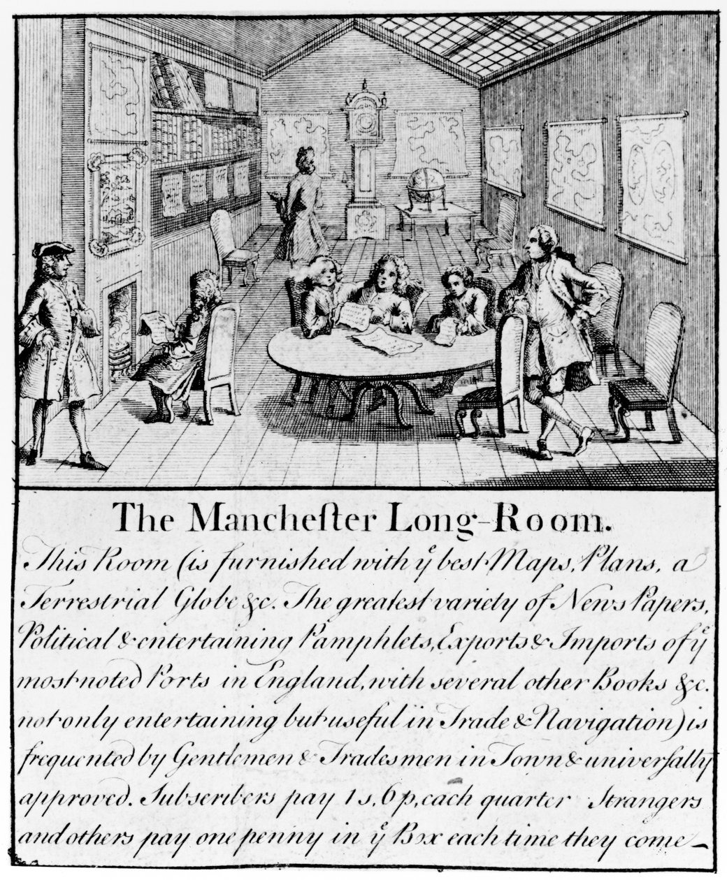 La sala larga de Manchester, 1751 (detalle) de Casson and Berry