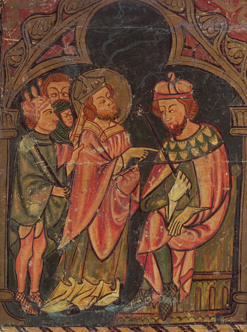 San Cipriano (c.200-258) Obispo de Cartago llevado ante el emperador Valeriano (r.253-60) 1300-25 de Catalan School
