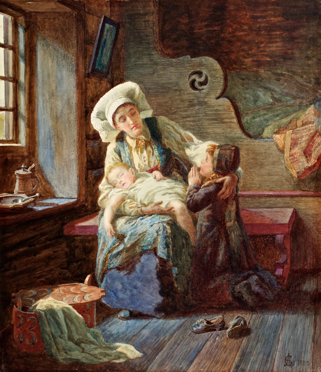 Tarde en un hogar noruego, 1882 de Catharine Adelaide Sparkes