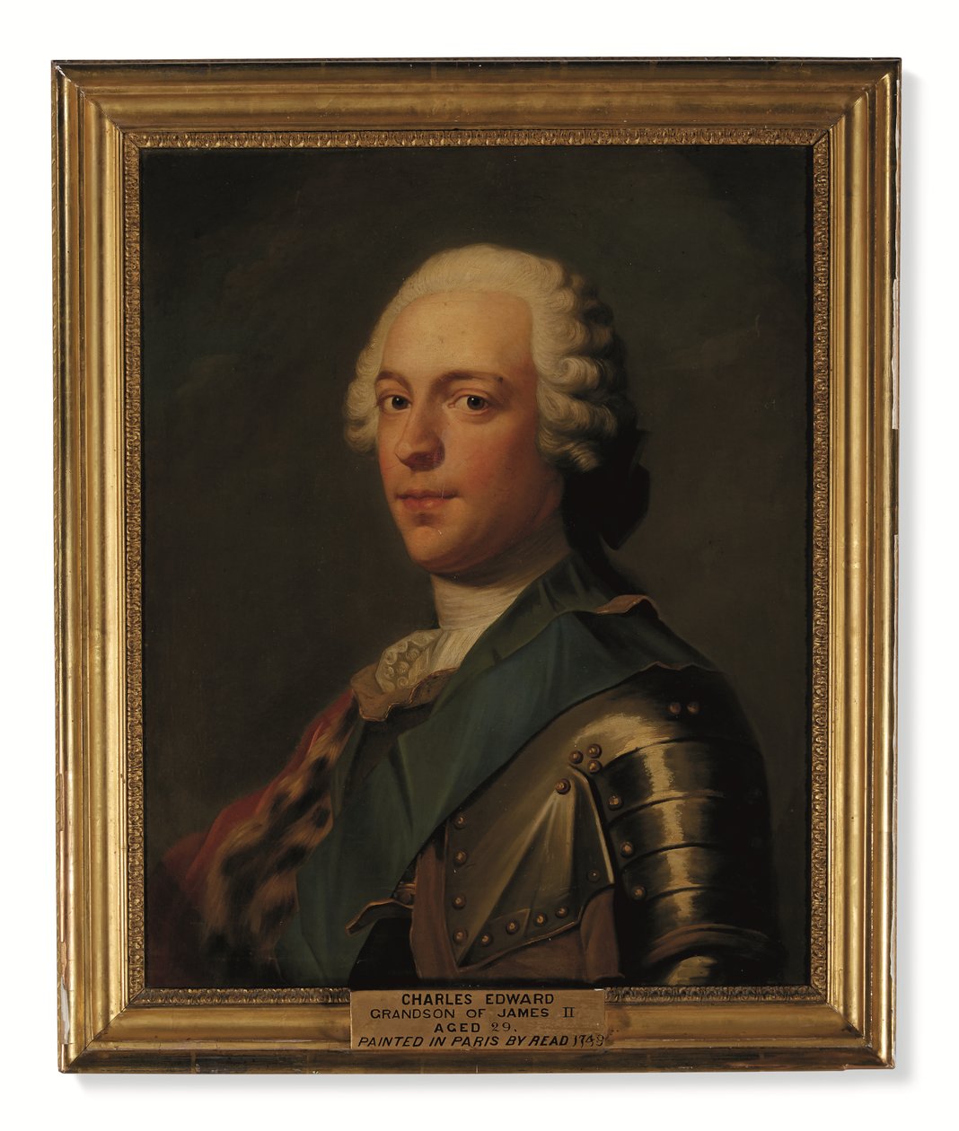 El príncipe Carlos Eduardo Estuardo, con armadura y fajín azul de la Orden de la Jarretera (óleo sobre lienzo) de Catherine (attr. to) Read