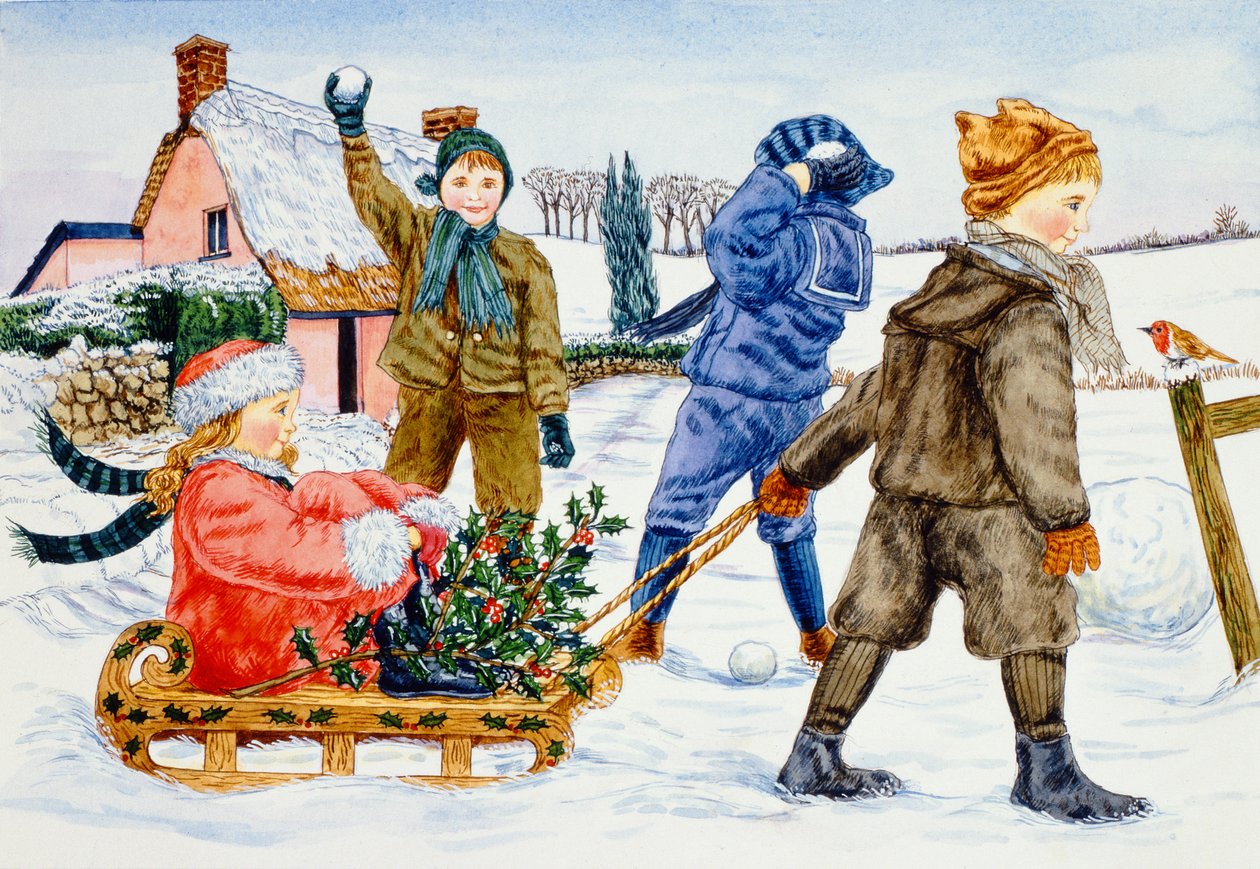 Niños jugando en la nieve de Catherine Bradbury