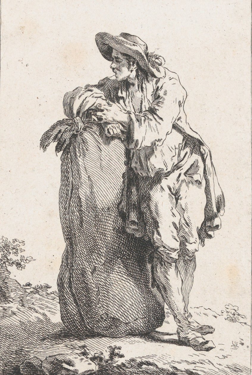 Campesino apoyado en un saco de grano, 1758 de Catherine Francoise Beauvarlet