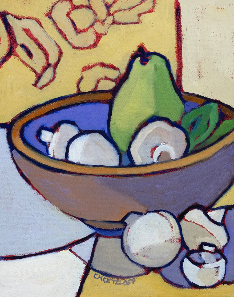 La humilde seta y la pera verde, 2025 (óleo sobre lienzo) de Catherine J Martzloff