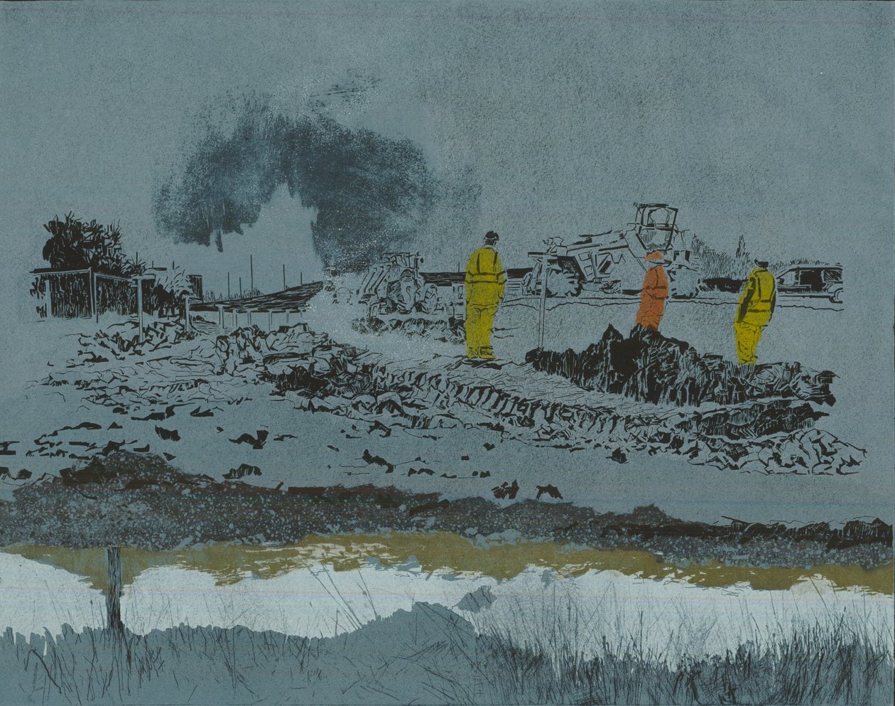Cal en la tierra, 2014 (linograbado y aguafuerte) de Catherine Sutcliffe Fuller