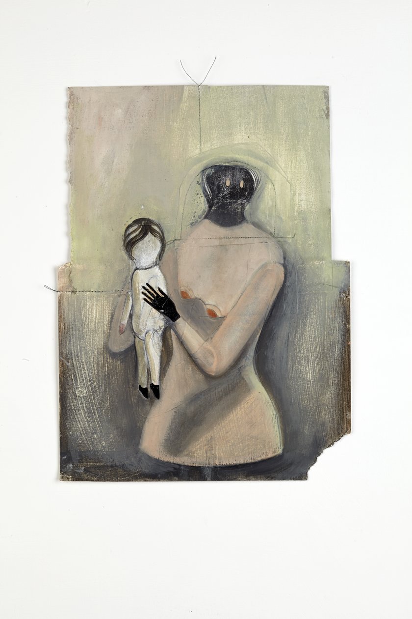 Inbetween, 2014 (collage de papel, hilo de algodón, óleo y pintura brillante) de Cathie Pilkington