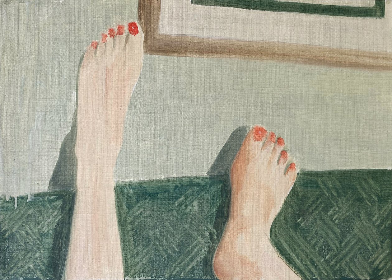 28.04.20 Ella estaba al teléfono, 2020 (óleo sobre papel) de Cathy Lomax