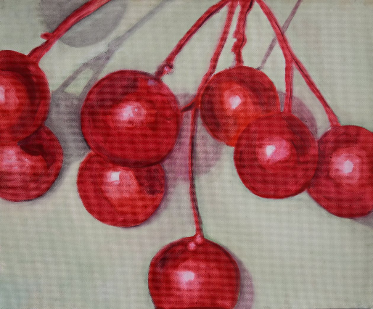 Cerezas, 2013 (óleo sobre papel) de Cathy Lomax