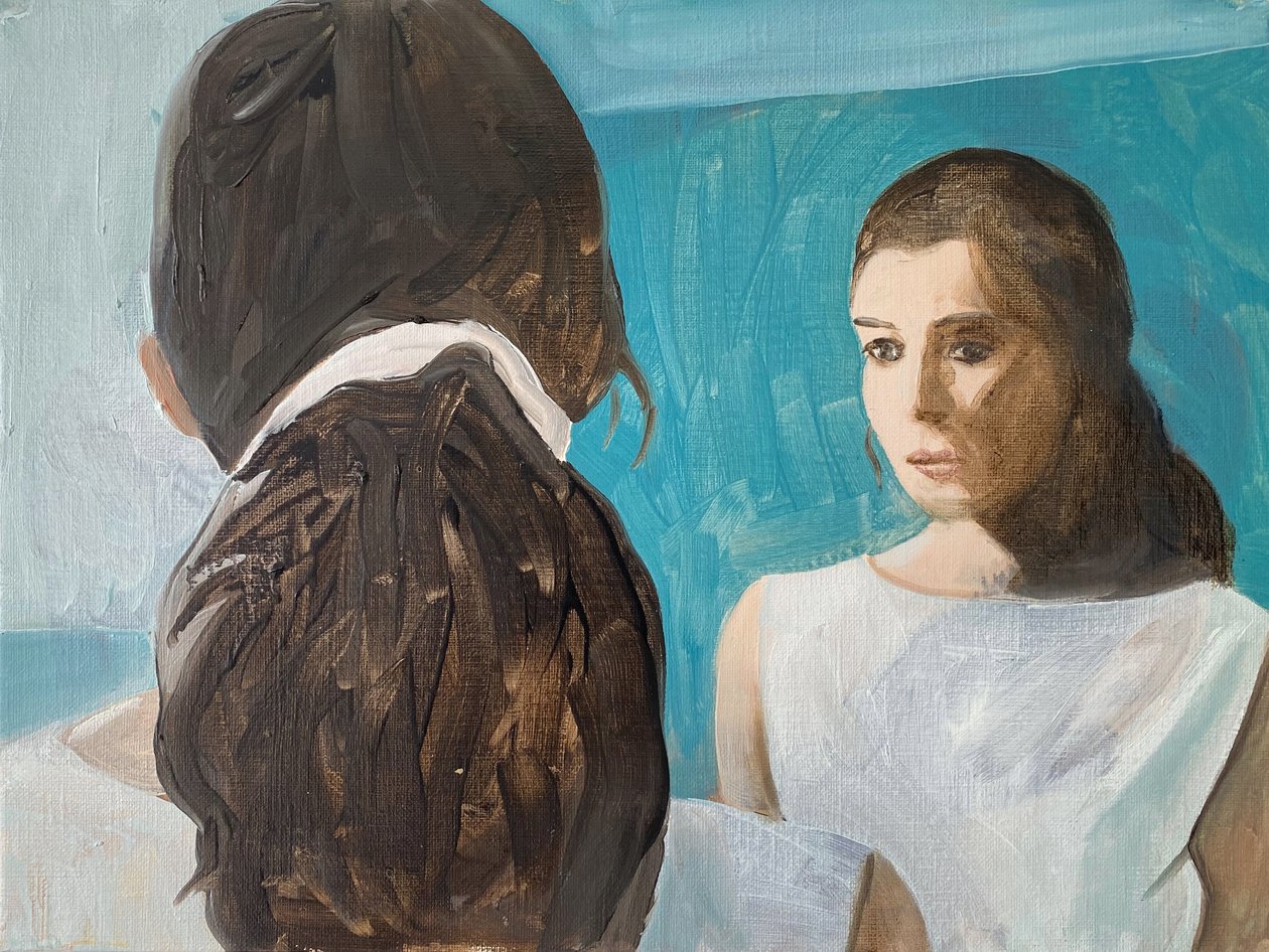 Autoexamen, 2023 (óleo sobre papel) de Cathy Lomax