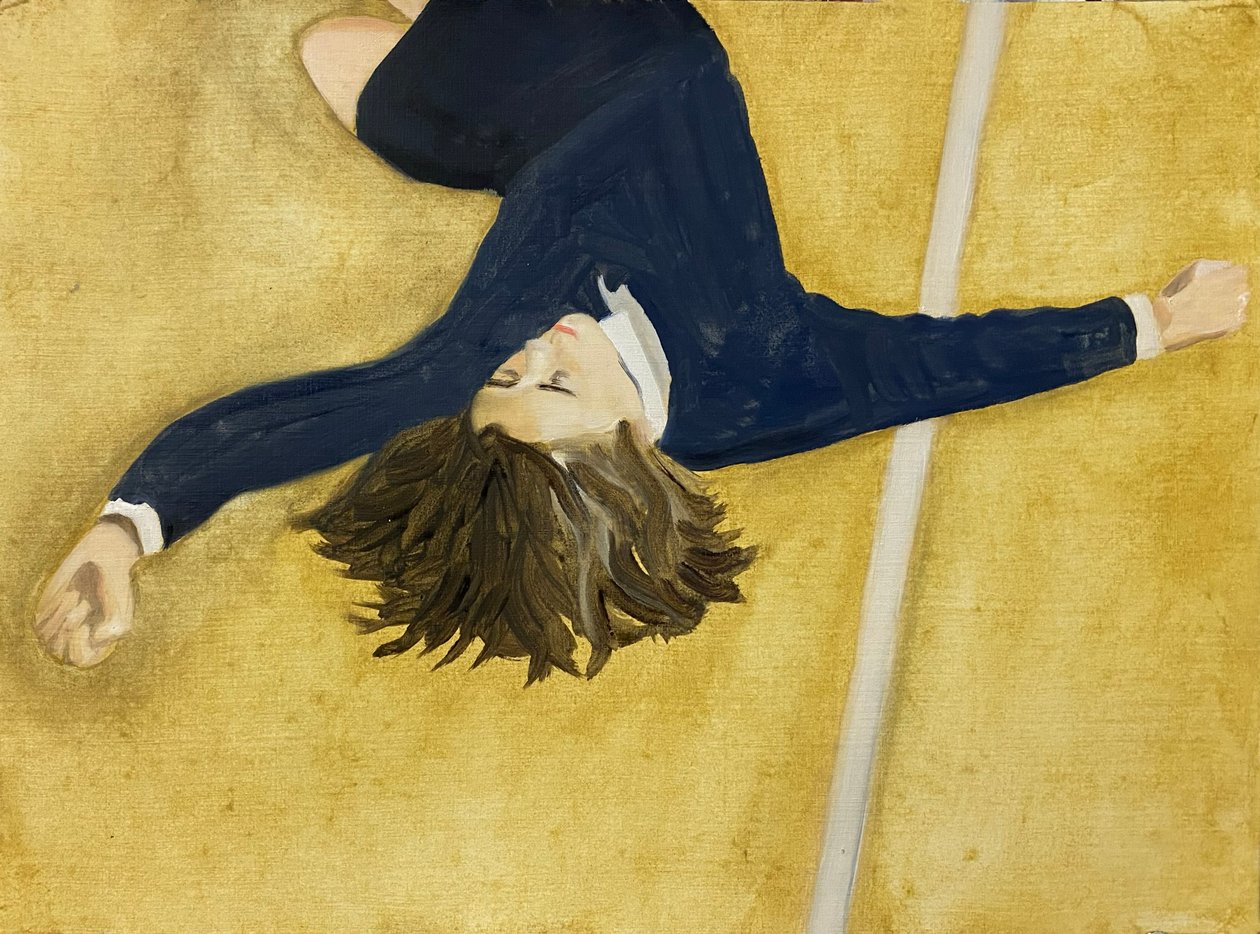 La caída, 2023 (óleo sobre papel) de Cathy Lomax