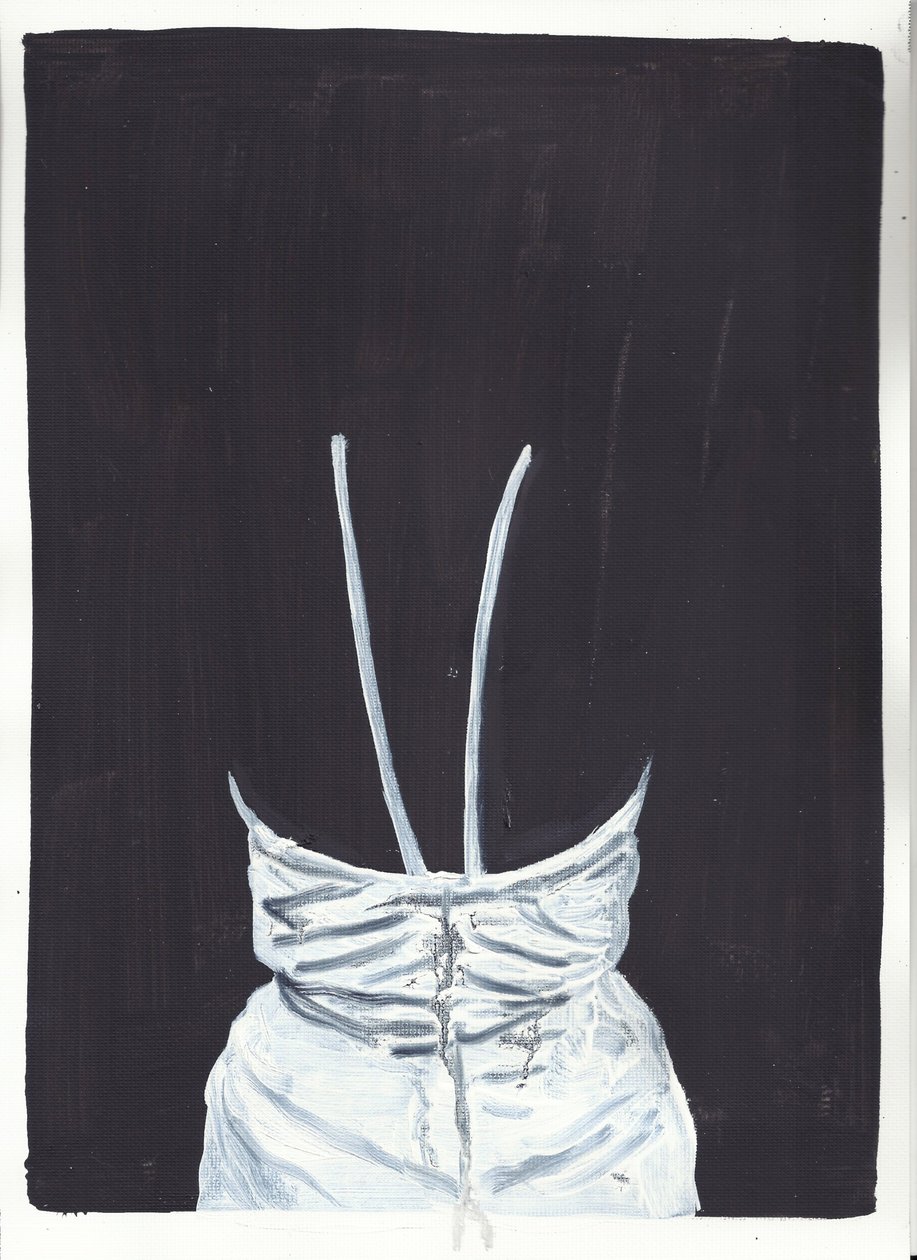 The Girl Upstairs 1, espalda, 2012 (óleo y acrílico sobre papel) de Cathy Lomax