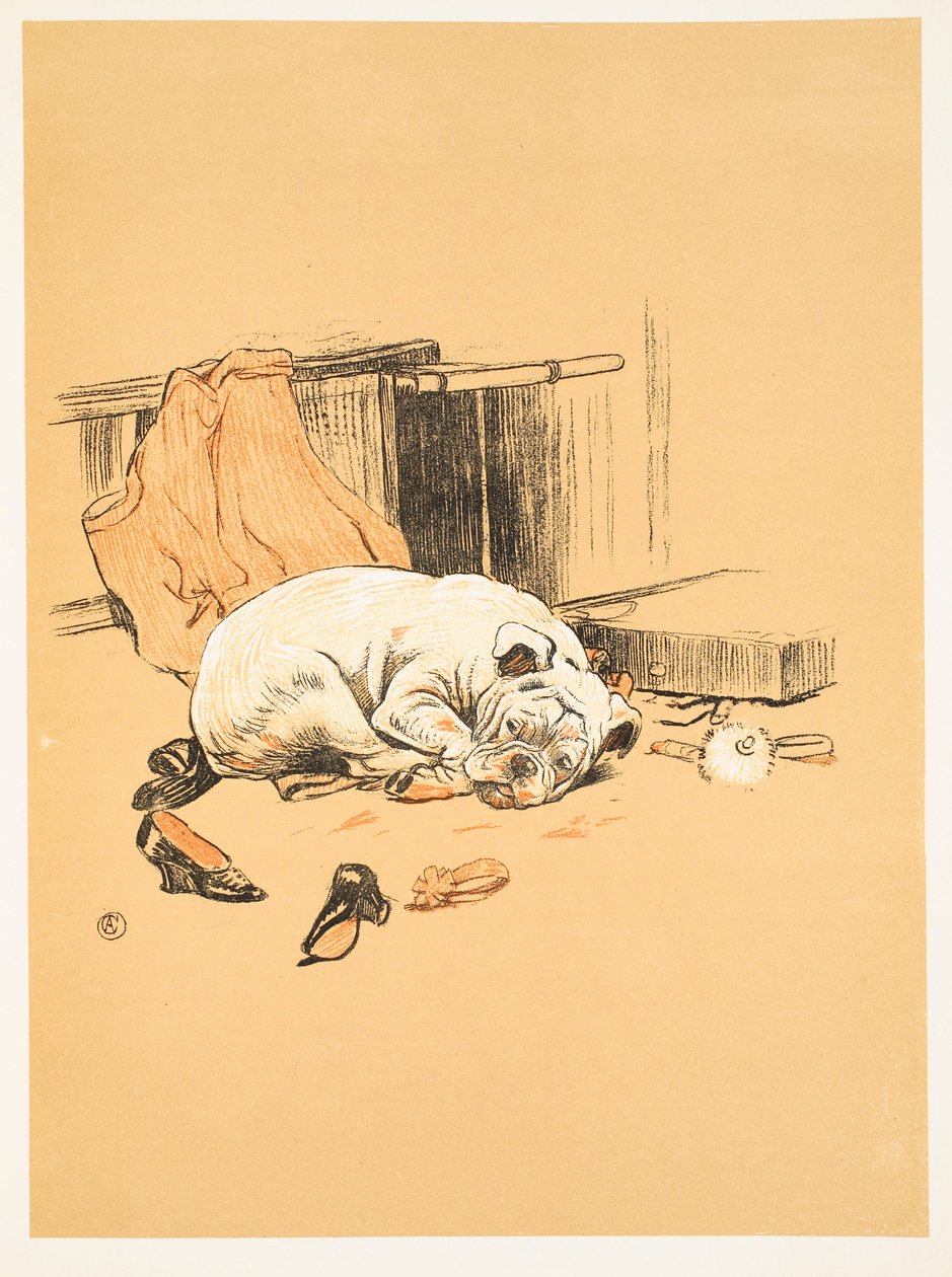 Decepción por no encontrar los chocolates, de A Gay Dog, Story of a Foolish Year Aldin, Cecil Charles Windsor (1870-1935), publicado por William Heineman, 1905. 1ª Edición, Ilustración, Tiza y Carbón de Cecil Charles Windsor Aldin