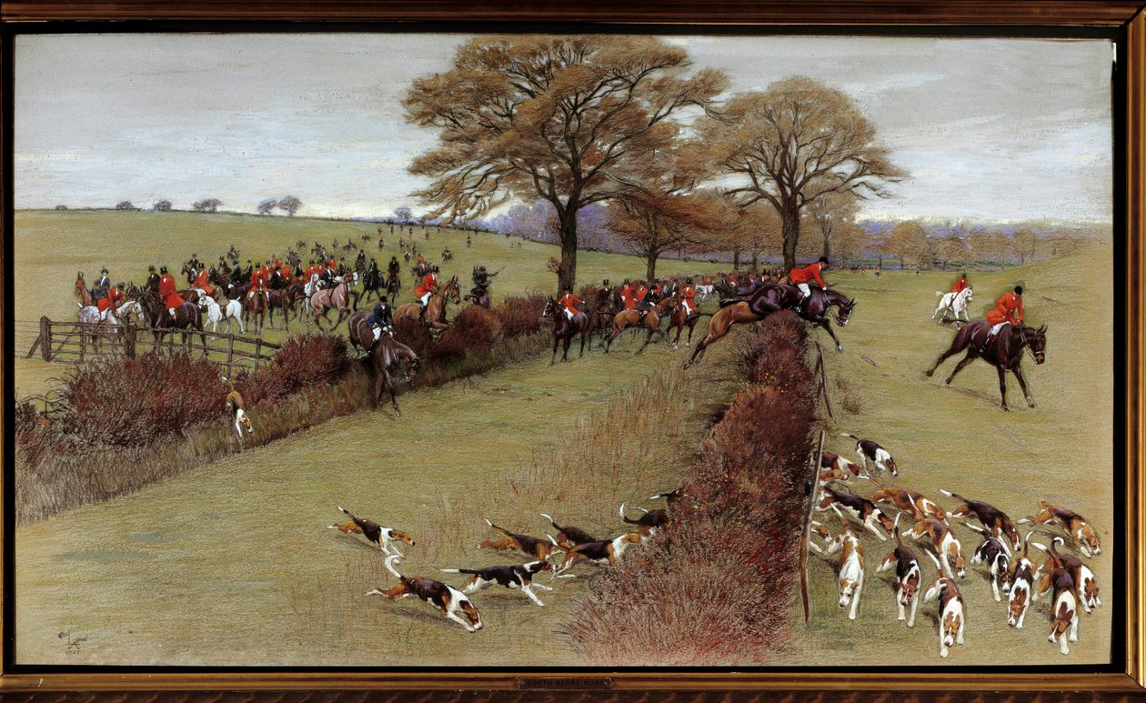Escena de caza, tripulación de South Berks de Cecil Charles Windsor Aldin