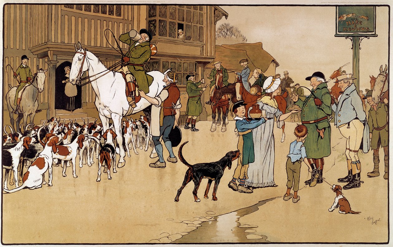 Parada en la posada durante una caza de liebres. de Cecil Charles Windsor Aldin