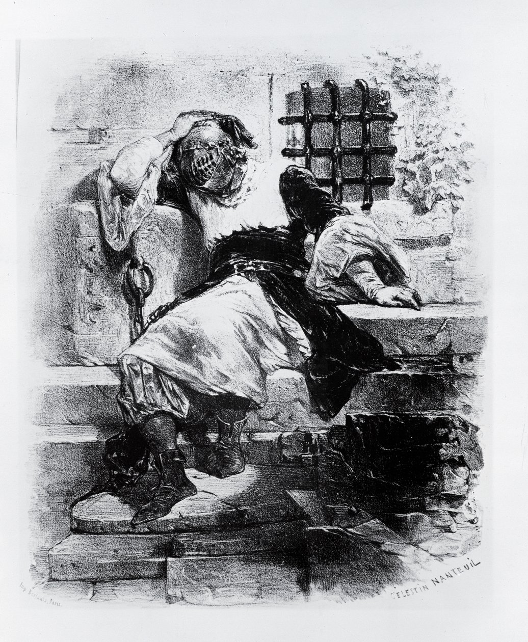 El Hombre de la Máscara de Hierro en su Prisión, ilustración para la ópera de Adrien Boieldieu y E. Barateau de Celestin Francois Nanteuil