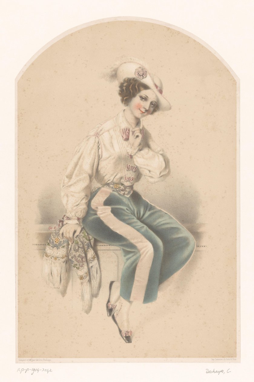 mujer joven, sentado, en, un, balaustrada de Celestin Deshayes