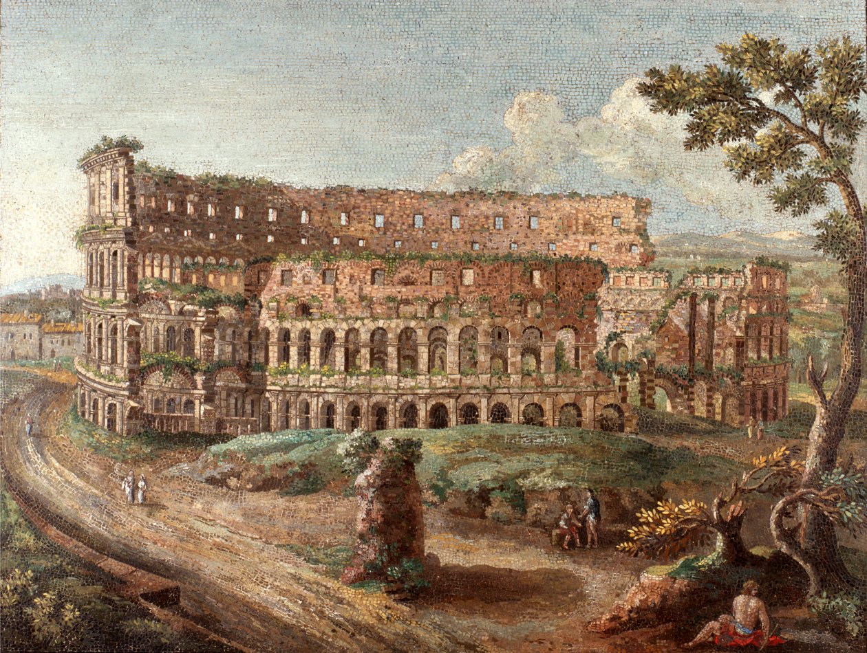 Uno de un par de cuadros de micromosaicos romanos "El Coliseo", c.1774-75 (mosaico) de Cesare Aguatti