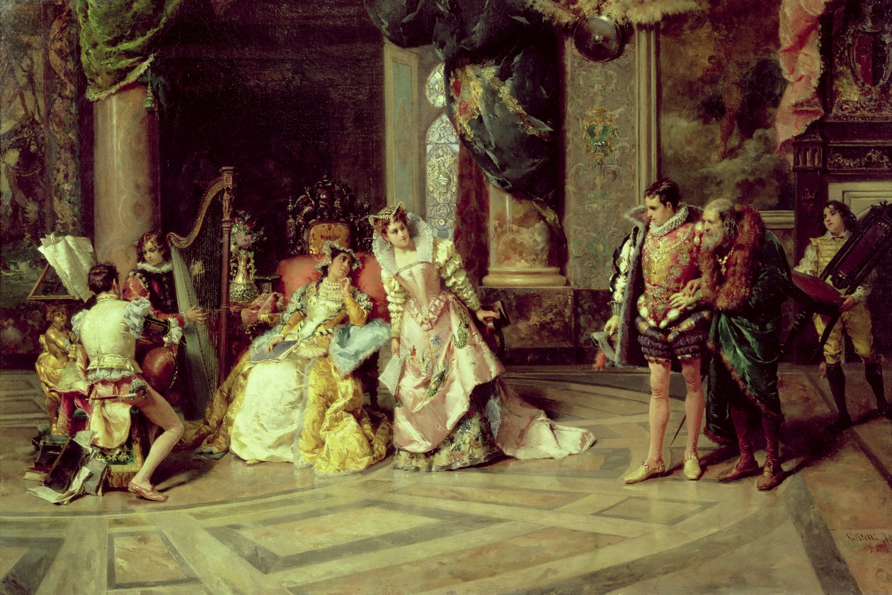 Galileo en la corte de Isabella, 1878 de Cesare Auguste Detti