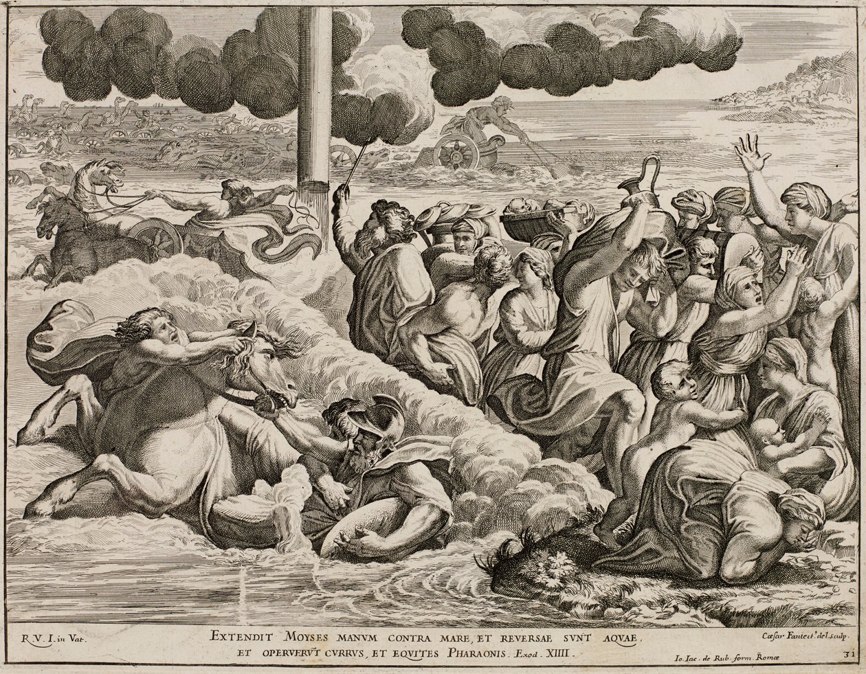 Los israelitas cruzando el Mar Rojo después del fresco de Rafael de Cesare Fantetti