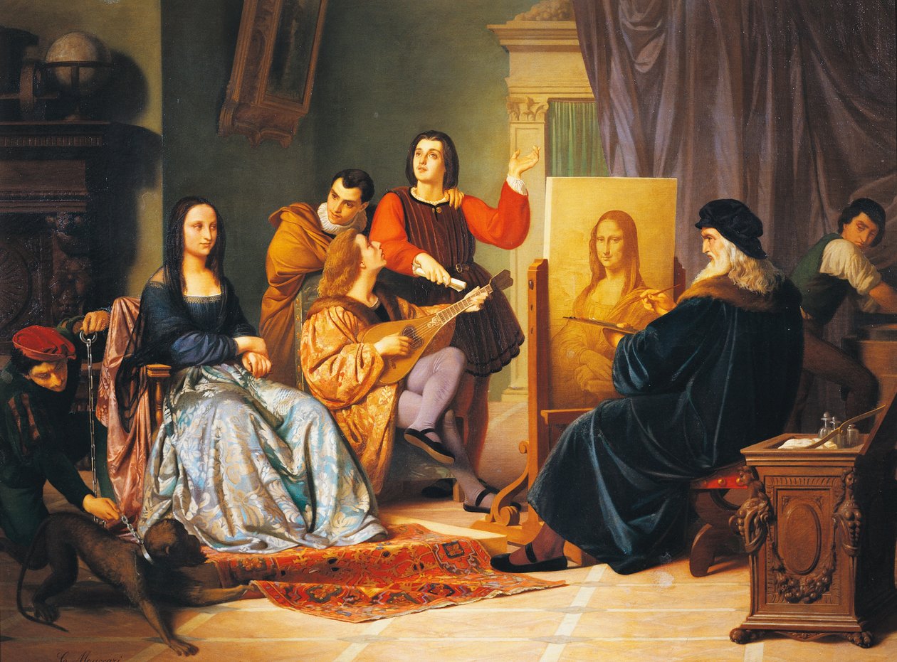 Leonardo da Vinci pintando la Mona Lisa por Cesare Maccari (1840-1919) de Cesare Maccari