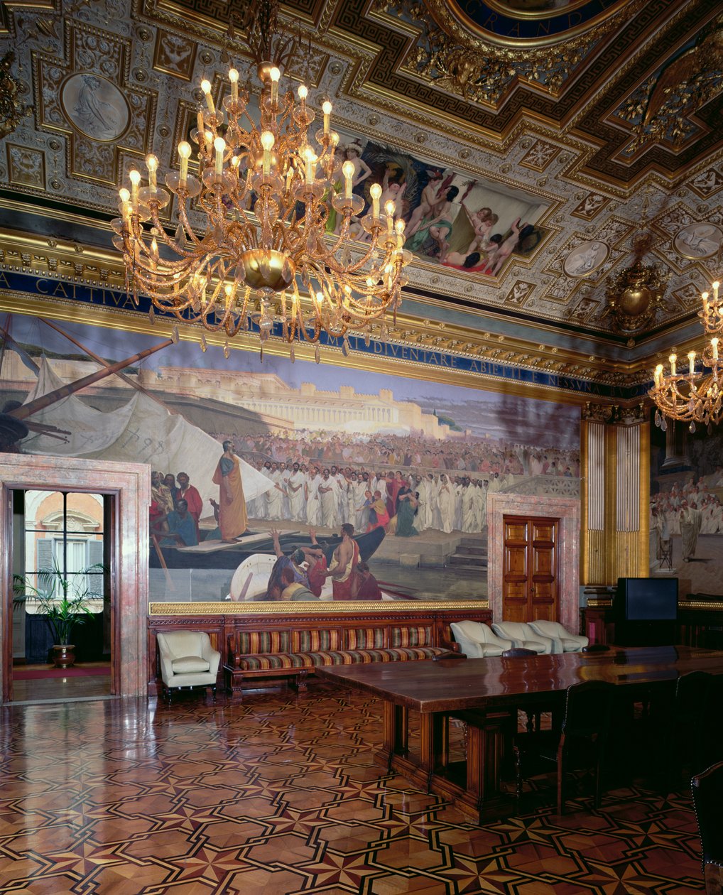 La Sala Maccari (detalle de un panel que representa un orador ante una multitud) de Cesare Maccari