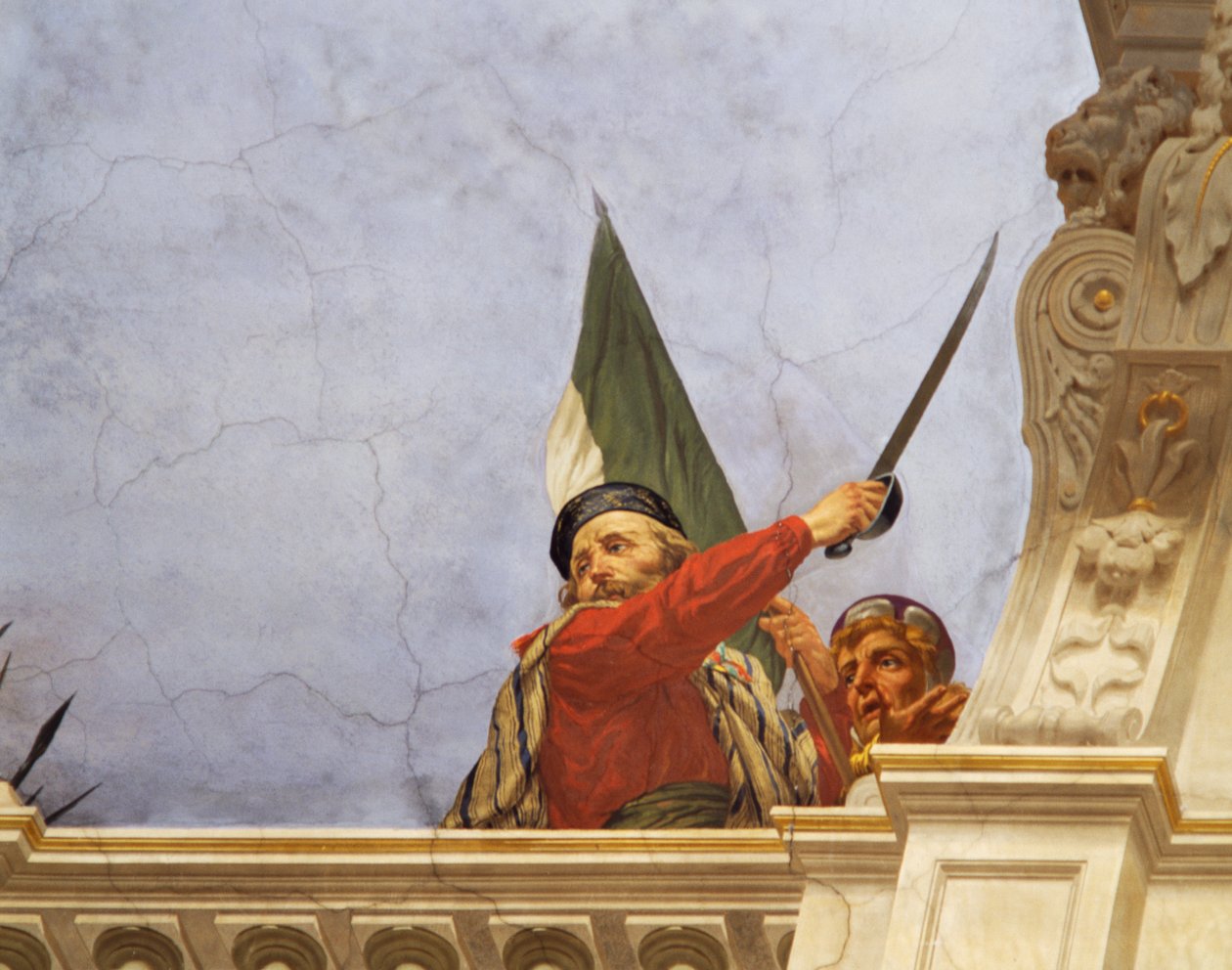 (detalle) de la Alegoría de Italia, fresco en el techo del Salón de la Mayoría, Palazzo delle Finanze, Roma de Cesare Mariani