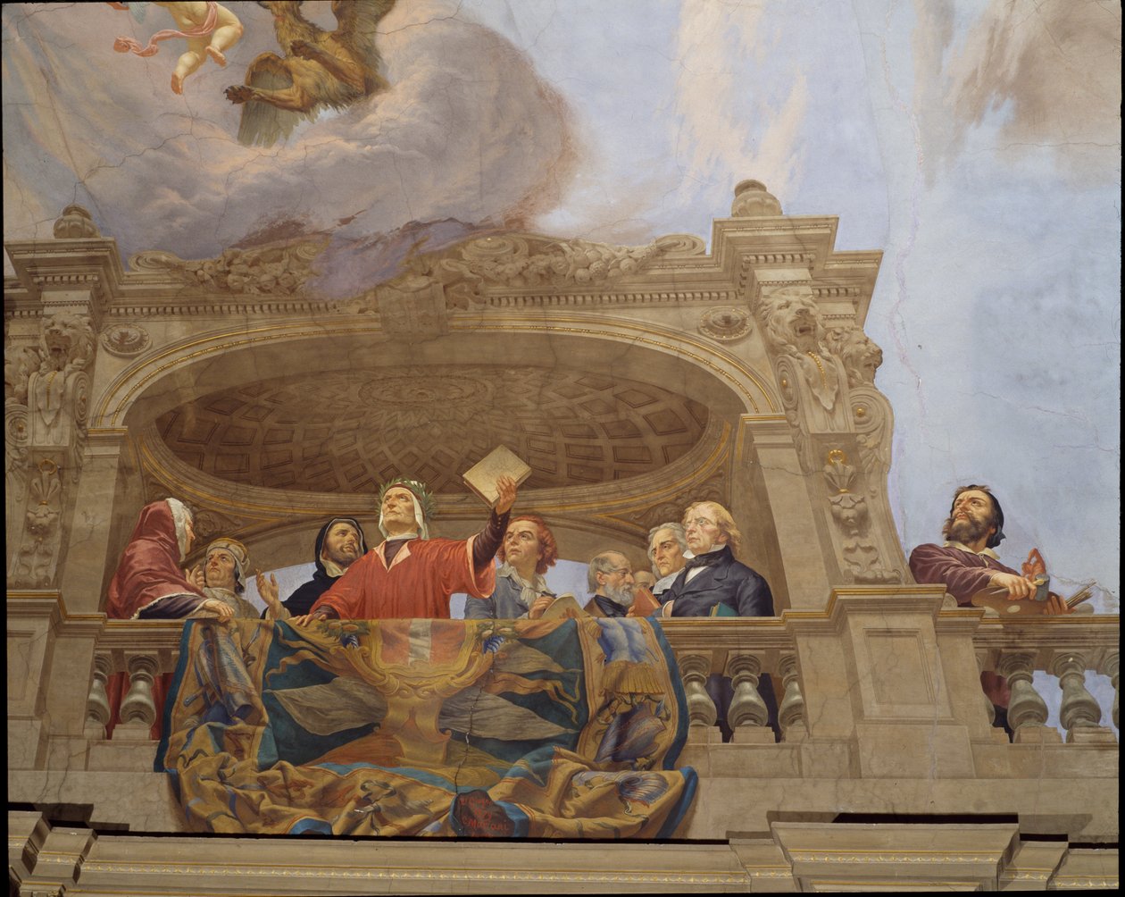 (detalle) de la Alegoría de Italia, fresco en el techo del Salón de la Mayoría, Palazzo delle Finanze, Roma de Cesare Mariani
