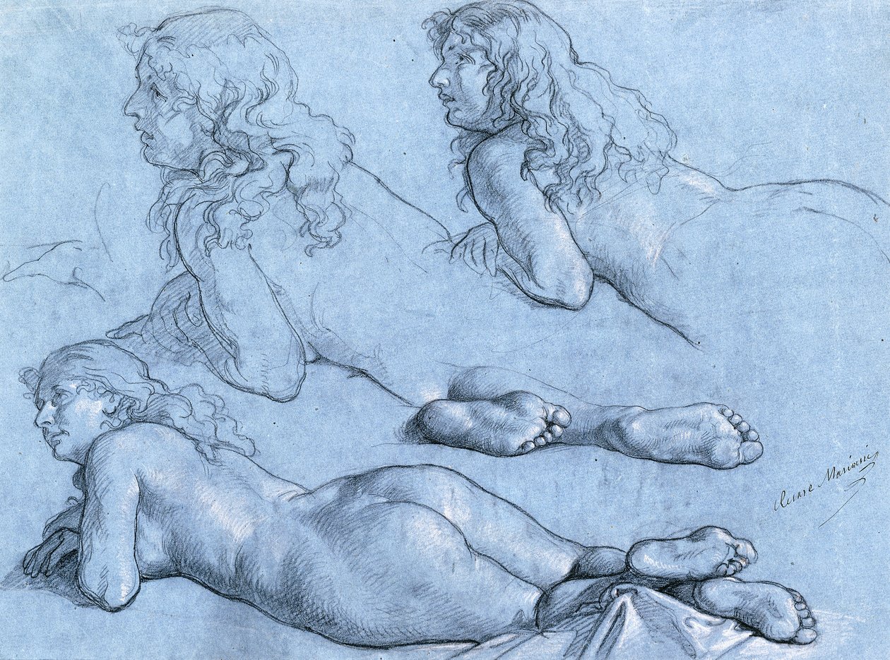Estudios de un Desnudo Reclinado, visto desde la Espalda de Cesare Mariani