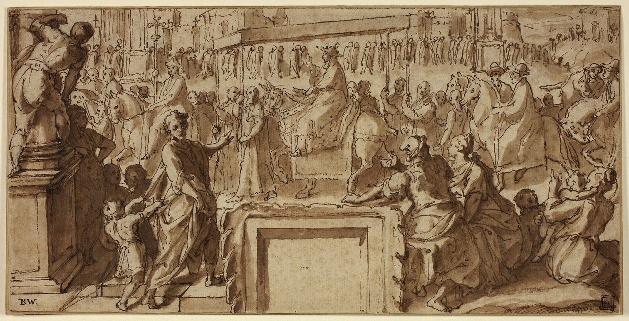 San Carlos Borromeo entrando en la ciudad de Pavía: Diseño para una decoración mural de Cesare Nebbia